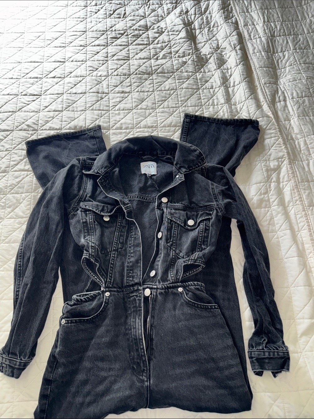 Zara Black Denim Jeans Jumpsuit